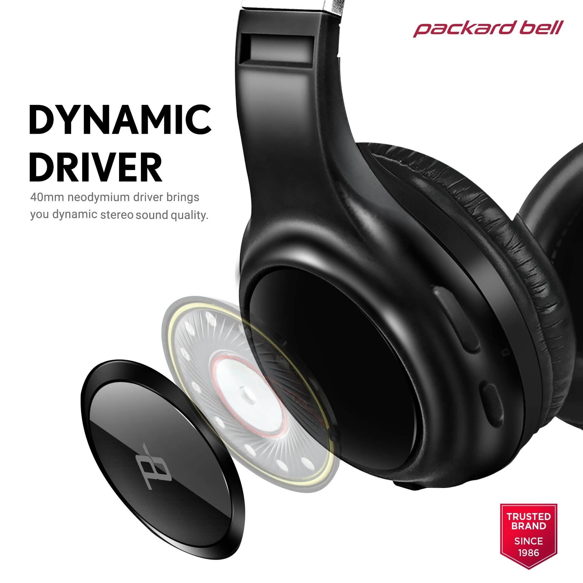 Packard Bell  Dynamic Audio Wireless Headphones - Rechargeable HD Headset