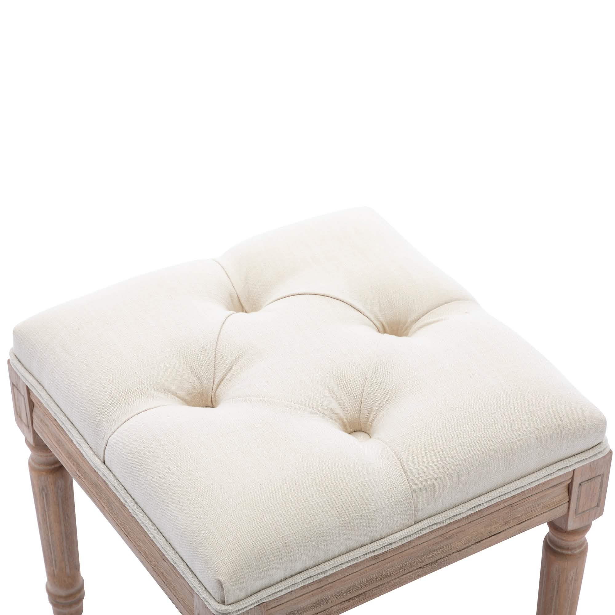 Padded Square Footstool with Rubberwood Legs