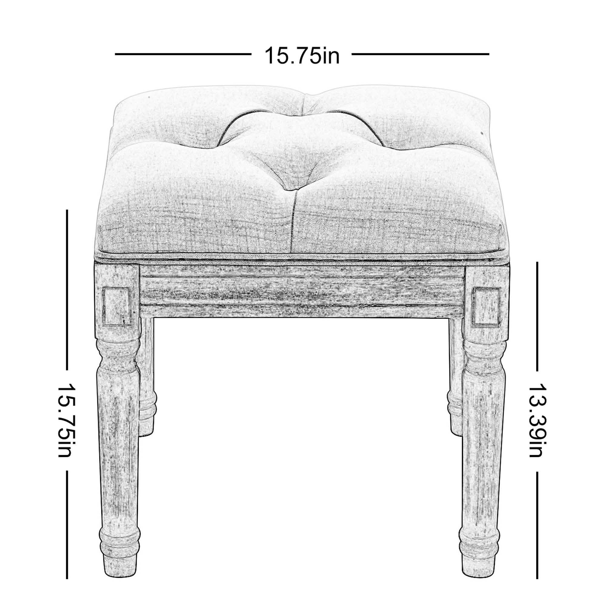 Padded Square Footstool with Rubberwood Legs