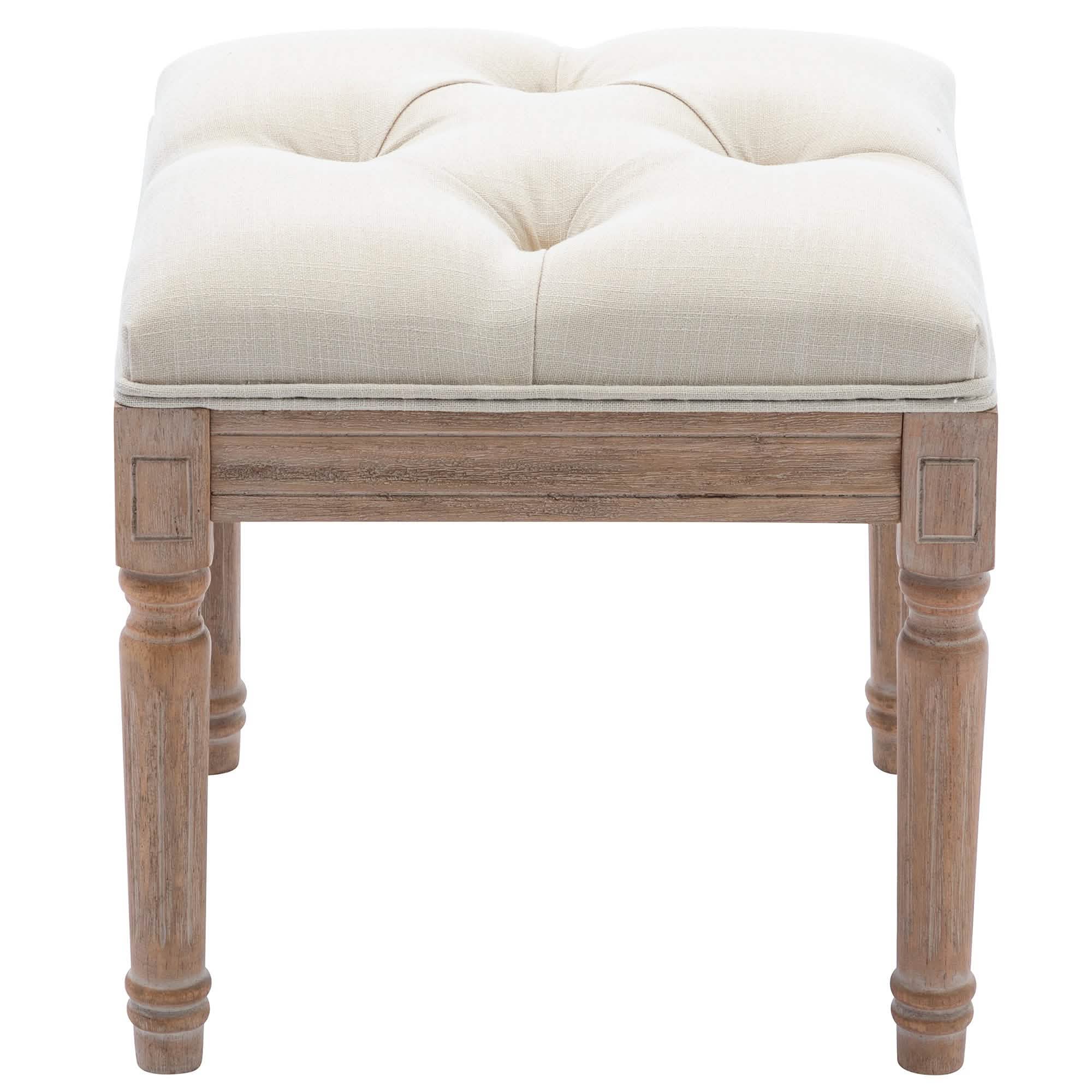 Padded Square Footstool with Rubberwood Legs