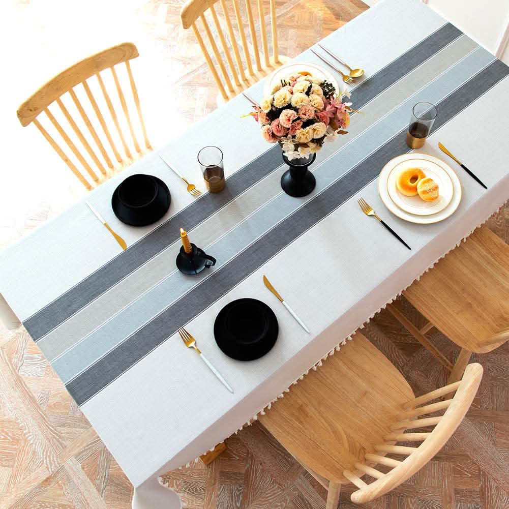 Patchwork Fringed Linen Tablecloth