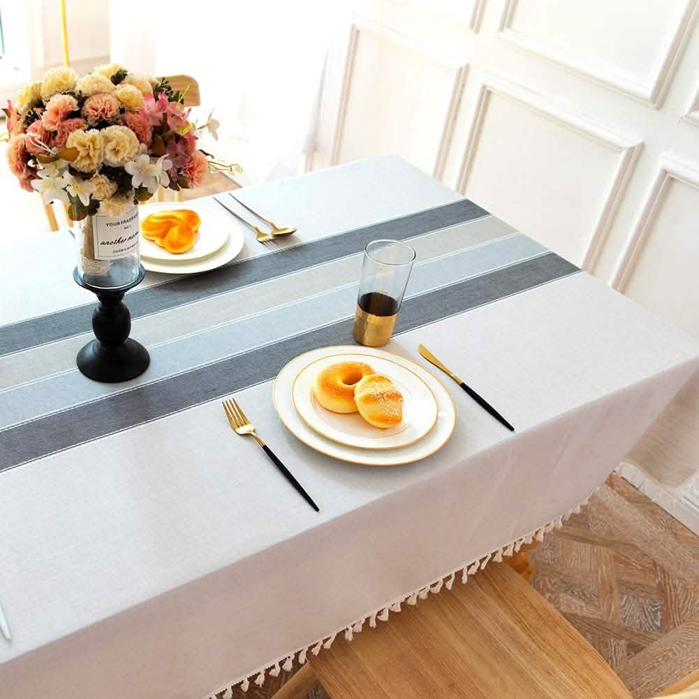 Patchwork Fringed Linen Tablecloth