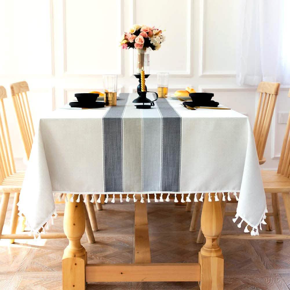 Patchwork Fringed Linen Tablecloth
