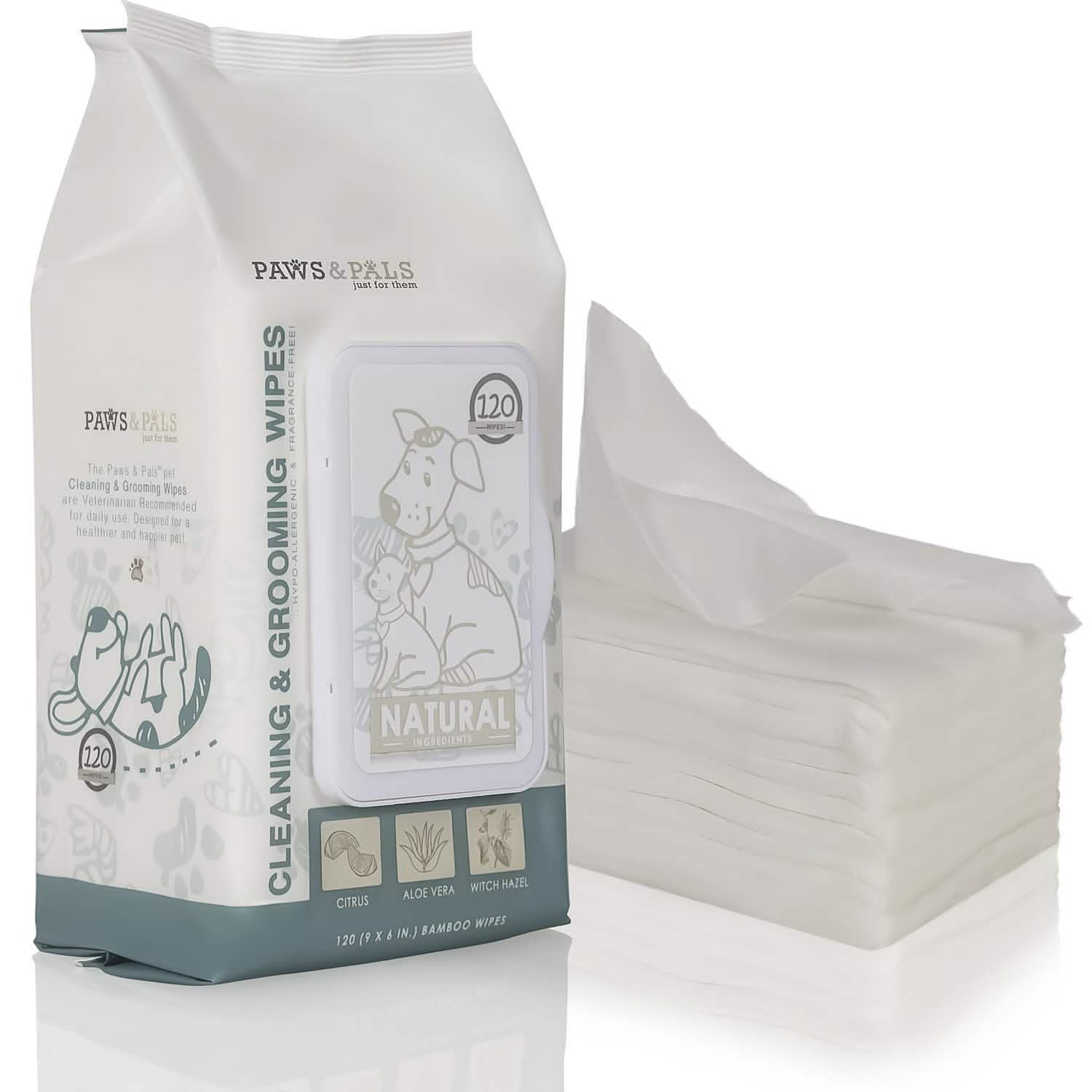 Paws & Pals Pet Grooming Wipes Hypo-Allergenic Cleansing and Deodorizing