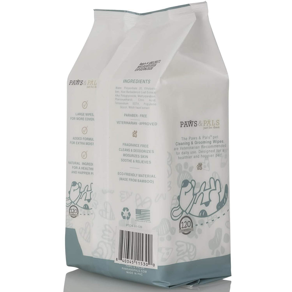 Paws & Pals Pet Grooming Wipes Hypo-Allergenic Cleansing and Deodorizing