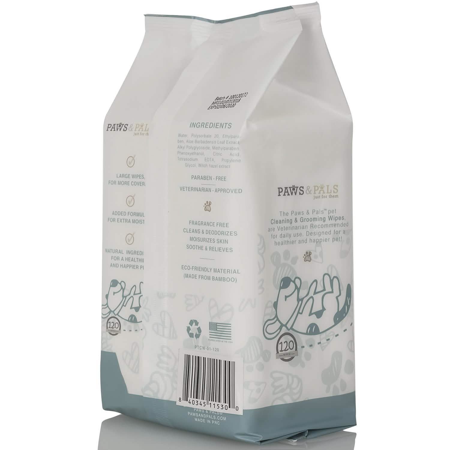 Paws & Pals Pet Grooming Wipes Hypo-Allergenic Cleansing and Deodorizing