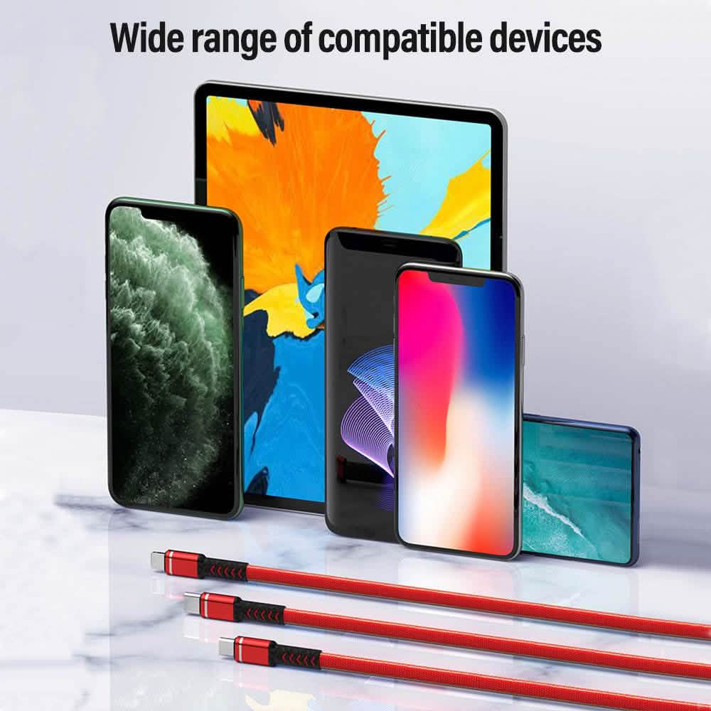 PBG 3-in-1 Cable Mesh/Nylon Braided HQ Multi Device Charging (Lightning, USB-C , Micro)