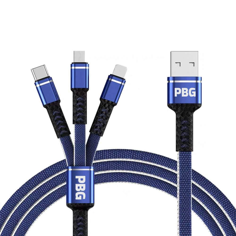 PBG 3-in-1 Cable Mesh/Nylon Braided HQ Multi Device Charging (Lightning, USB-C , Micro)