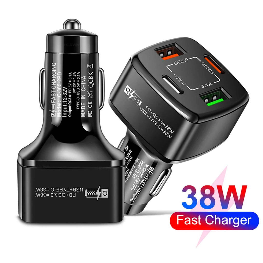 PBG 4 Port Car Charger 2 PD Ports and 2 USB Ports