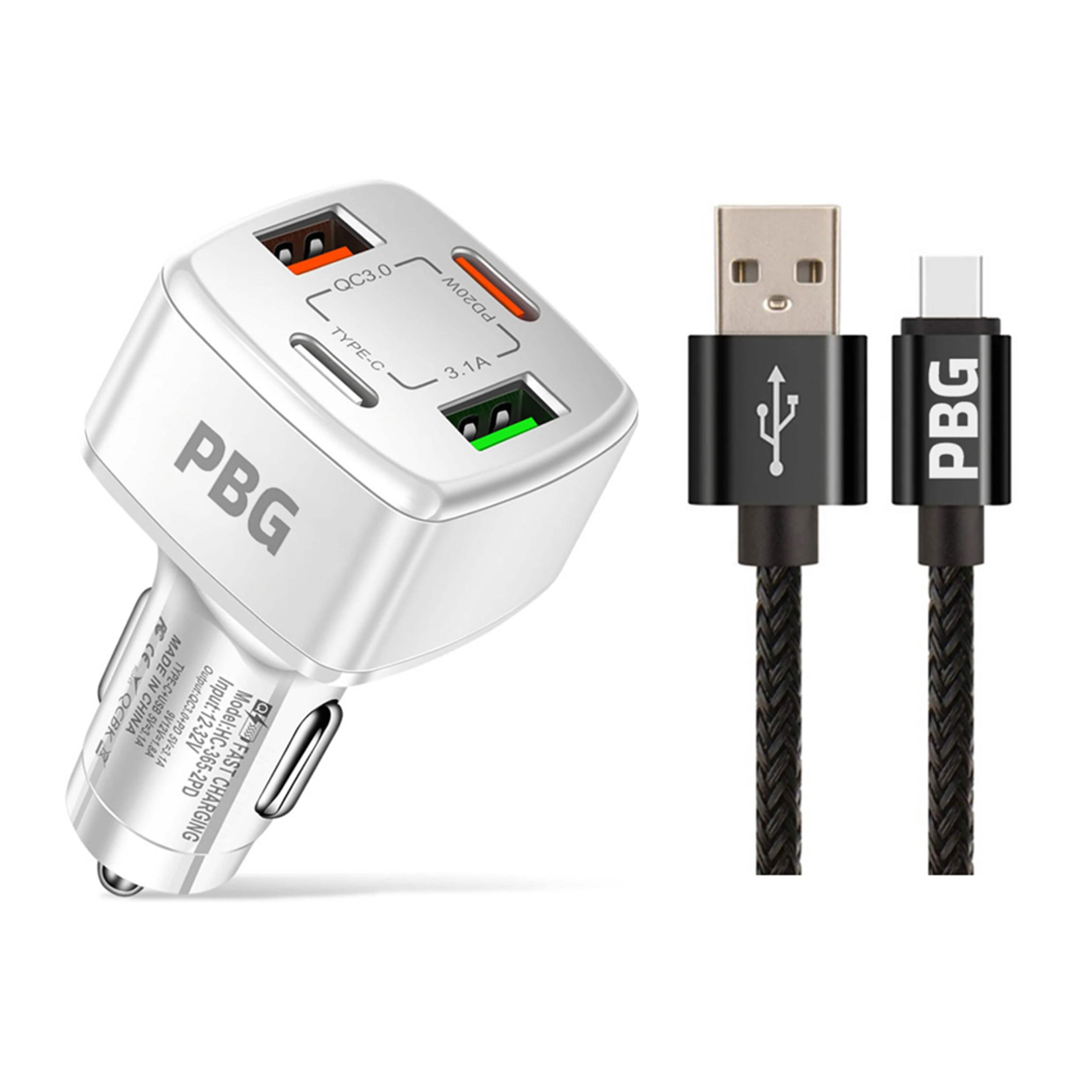 PBG 4 Port PD/USB Car Charger and 10Ft. Zebra Style Lightning Cable Bundle