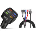 PBG LED 6-Port Car Charger and 4 in 1 Nylon Charging Cable Bundle