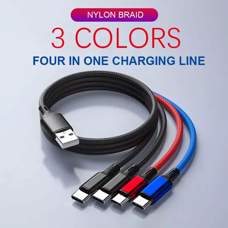 PBG LED 6-Port Car Charger and 4 in 1 Nylon Charging Cable Bundle