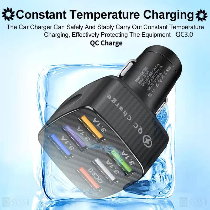 PBG LED 6-Port Car Charger and 4 in 1 Nylon Charging Cable Bundle