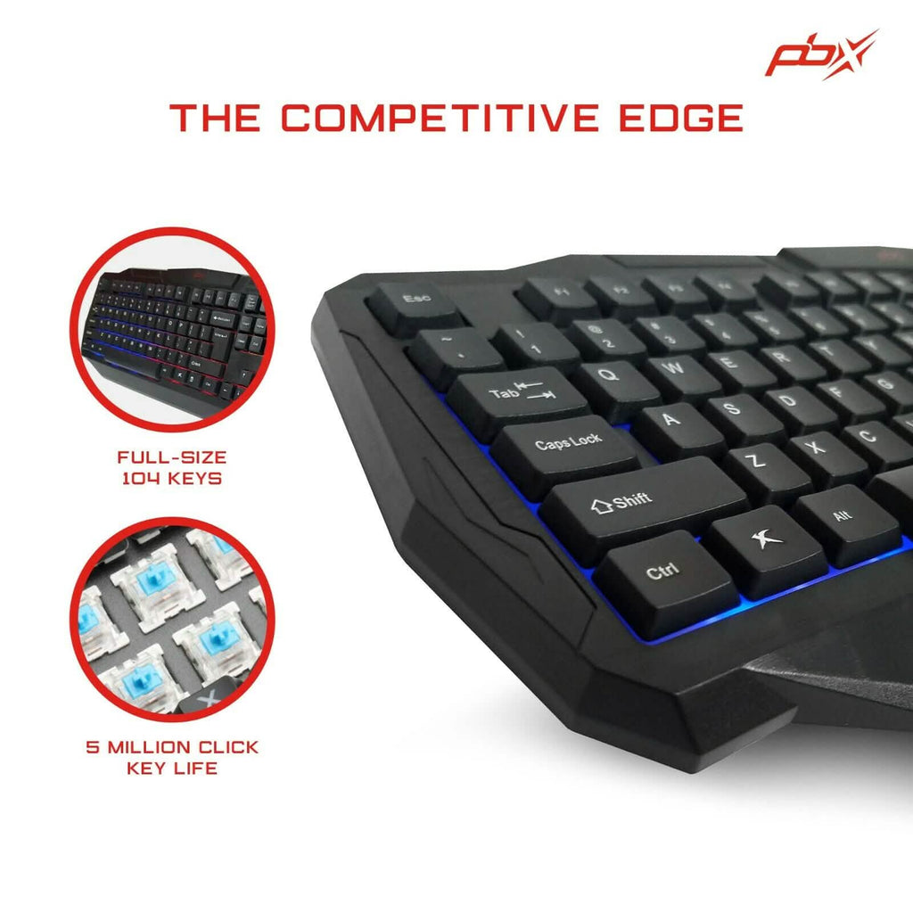 PBX Backlit Pro Gaming Keyboard - Full-Sized & Ergonomic with LED RGB Backlight