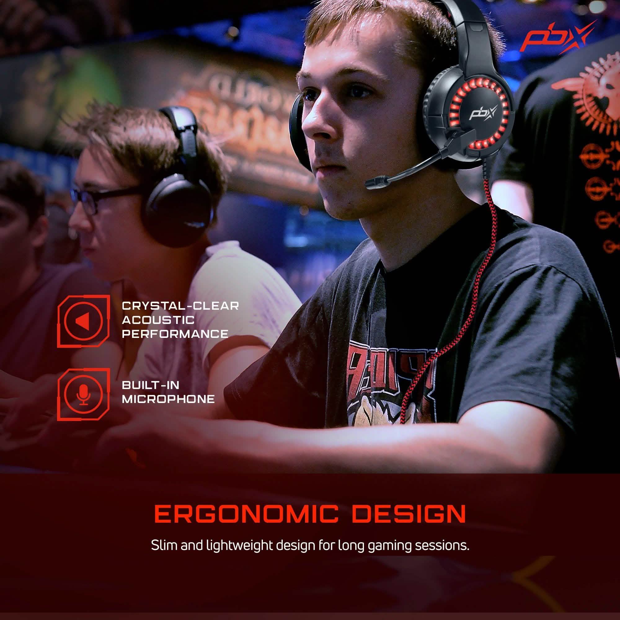PBX INFERNO H8 Wired LED Headset with Boom Microphone and Noise-Reduction