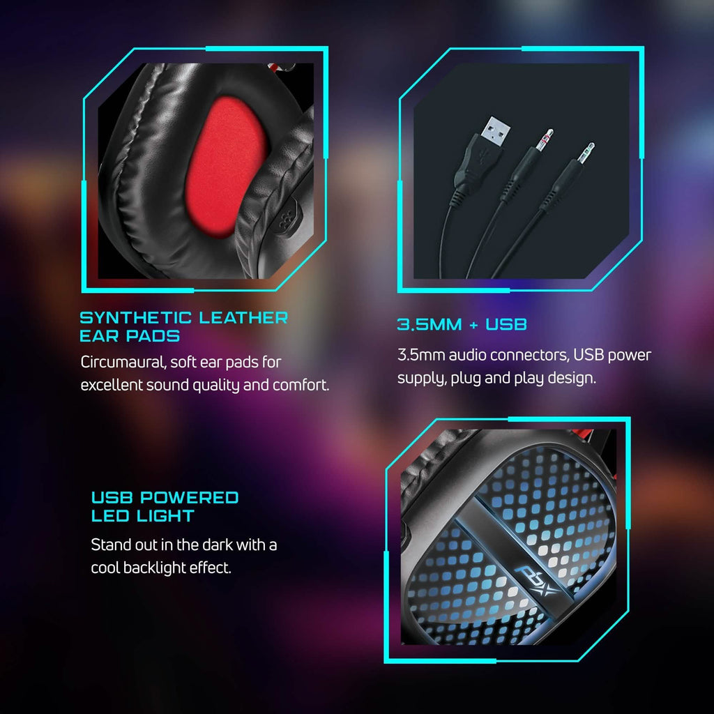 PBX Pulse 7 Elite Comfort Gaming Headset | Over-Ear LED Headphones with Mic