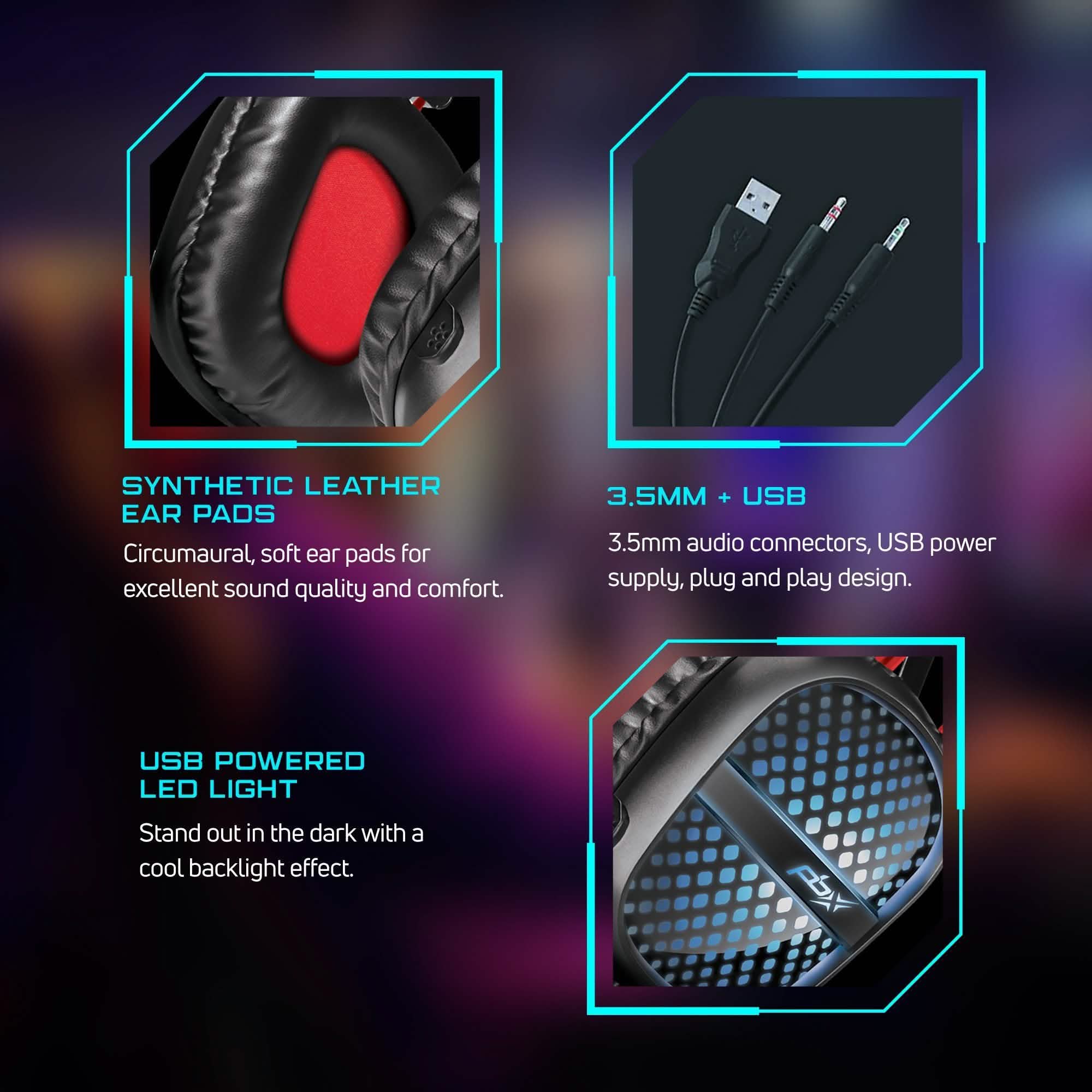 PBX Pulse 7 Elite Comfort Gaming Headset | Over-Ear LED Headphones with Mic