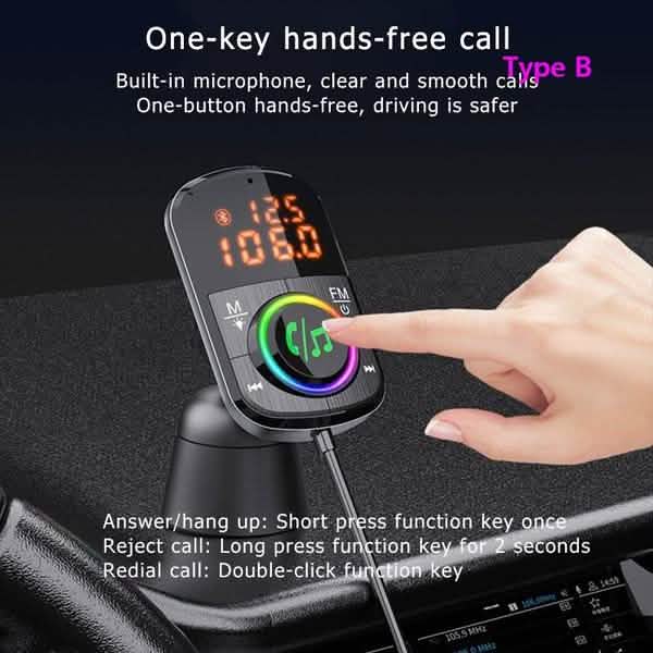 PD18W and QC3.0 Bluetooth 5.0 Car Radio Adapter Dual Fast Charging Port Wireless FM Audio Hands Free Car Kit Receiver