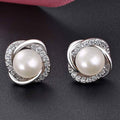 Pearl And Swarovski Crystal Love Studs In White Gold