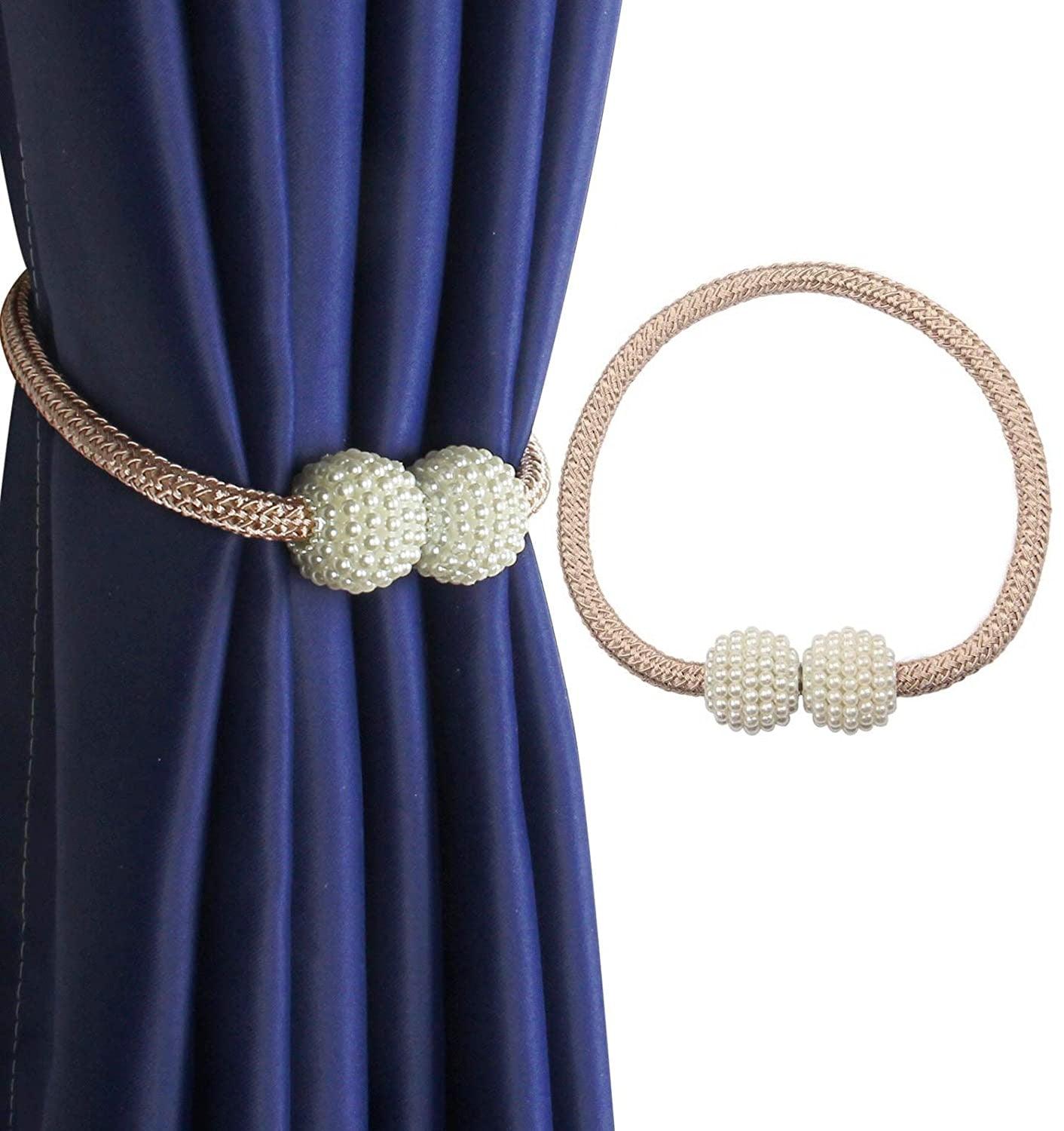 Pearl Magnetic Curtain Clip Tieback Home Decor Buckle Curtain Holder Hanging Ball Rope Straps Holdbacks Room Accessories Strong Magnetic Curtain Tiebacks Pearl Decorative Rope Window Holdbacks For Drapes Home Office