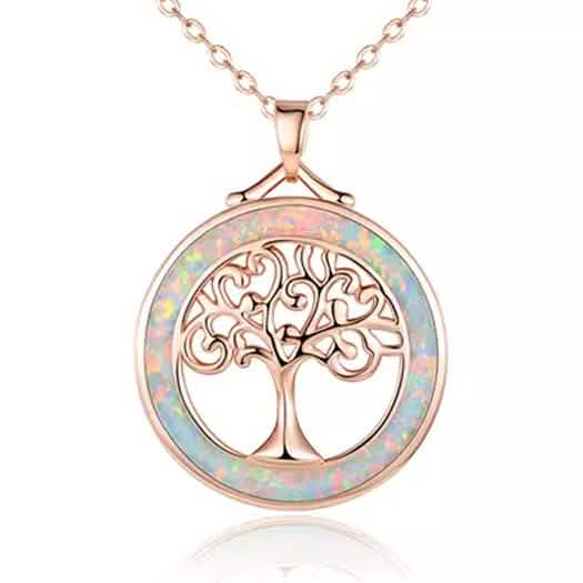Peermont Tree of Life Necklace in White Fire Opal and Rose Gold Plating