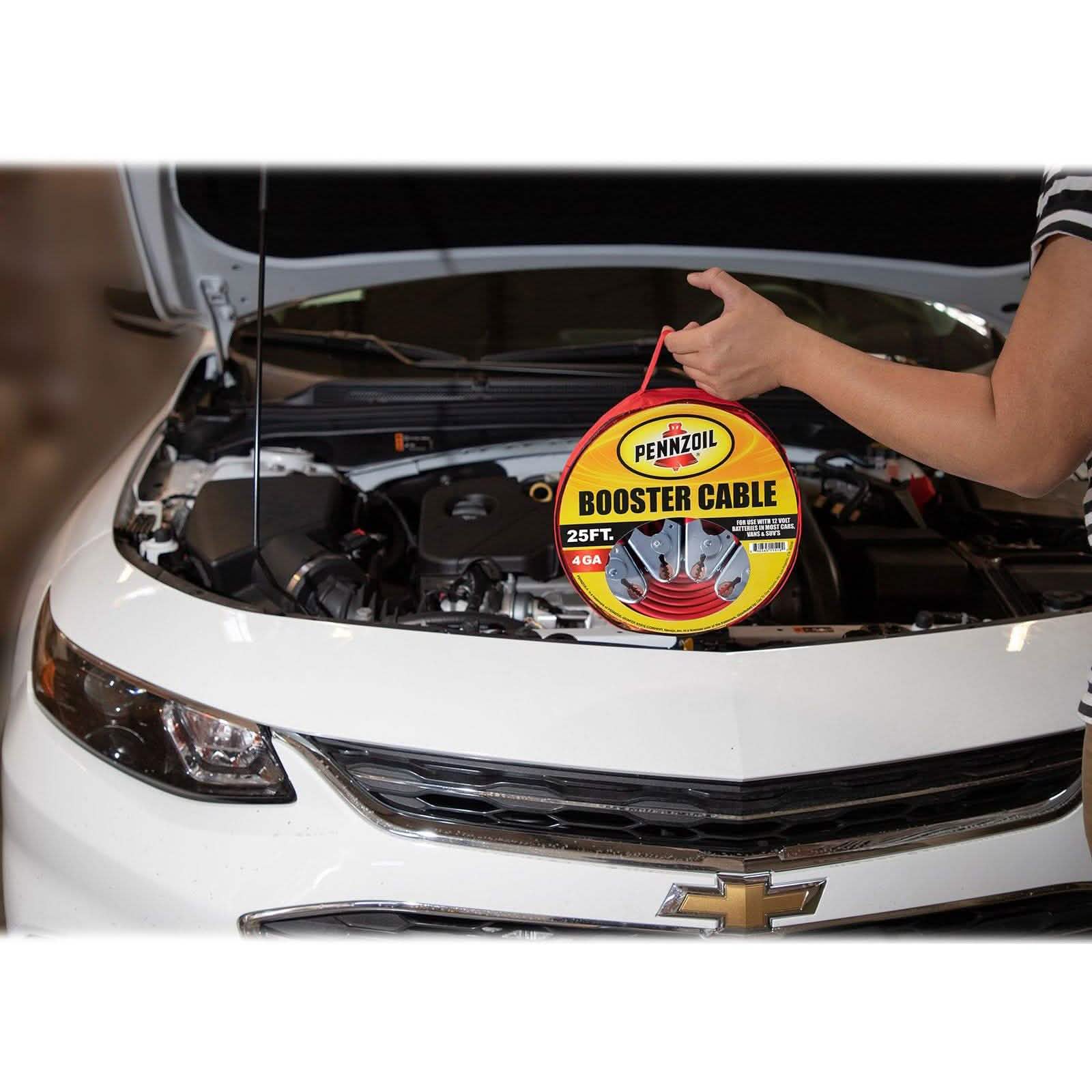 Pennzoil Jumper Cable 4 Gauge 25 Feet Heavy Duty Battery Booster with Travel Bag