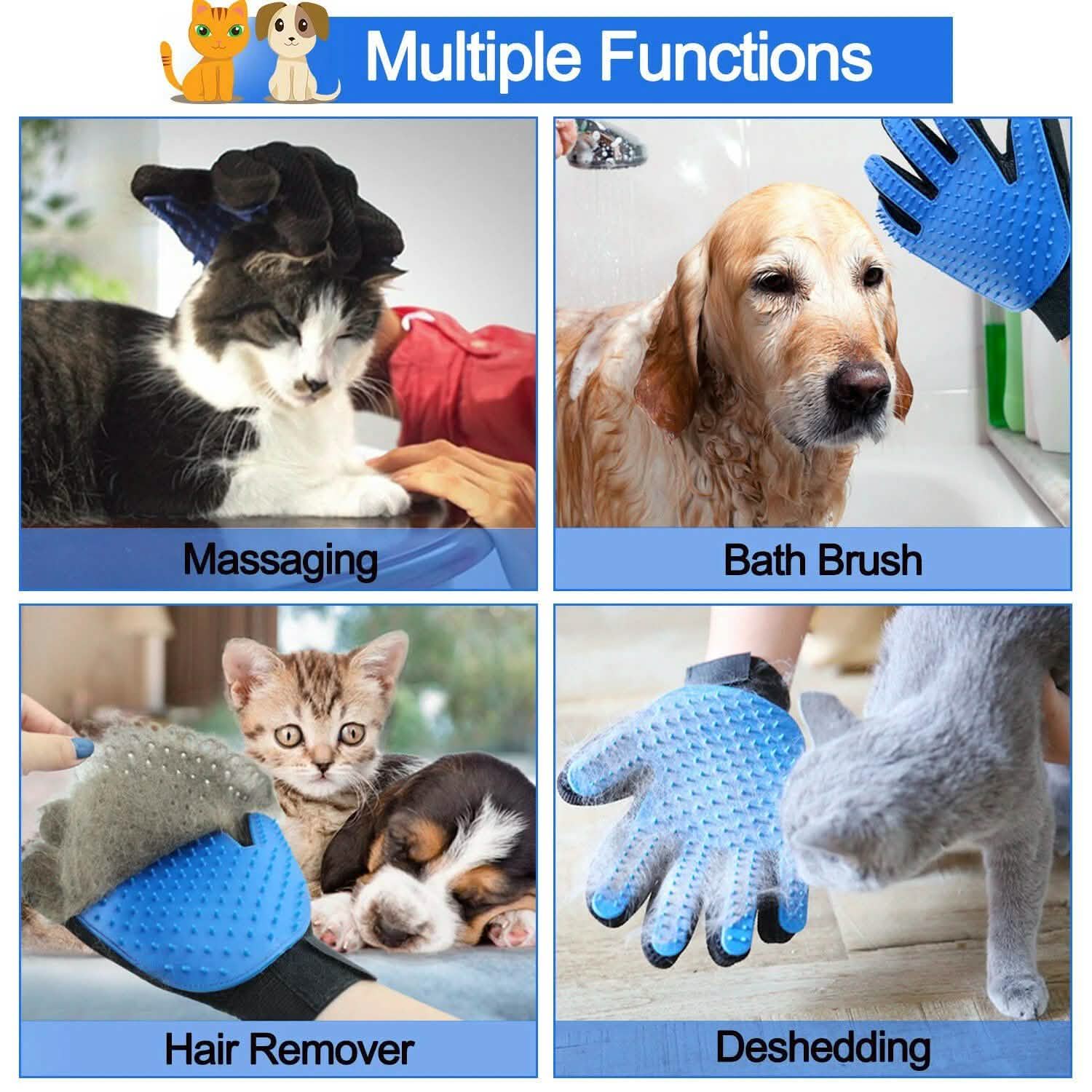 Pet Hair Brush Dog Cat Comb Gloves Grooming Remover Mitt Fur Massage DeShedding