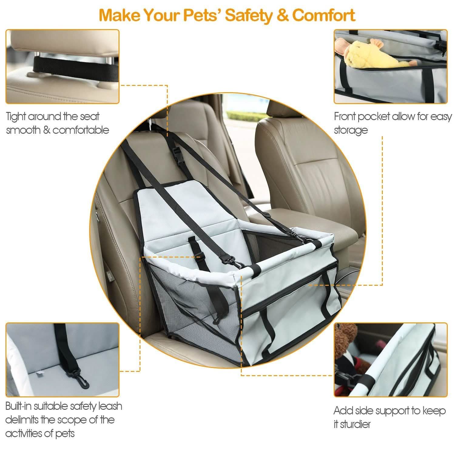 Pet Travel Carrier with Clip-On Safety Leash Zipper Storage Pocket for Pets up to 20lbs