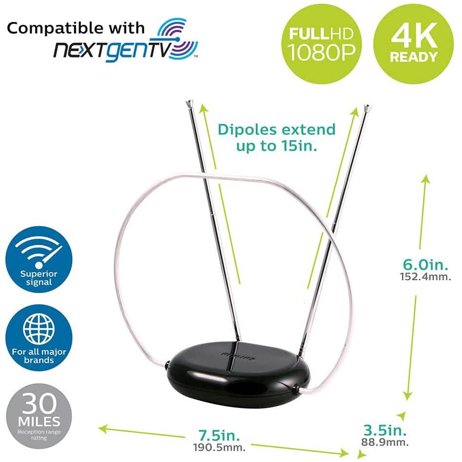 Philips Rabbit Ears Indoor TV Antenna