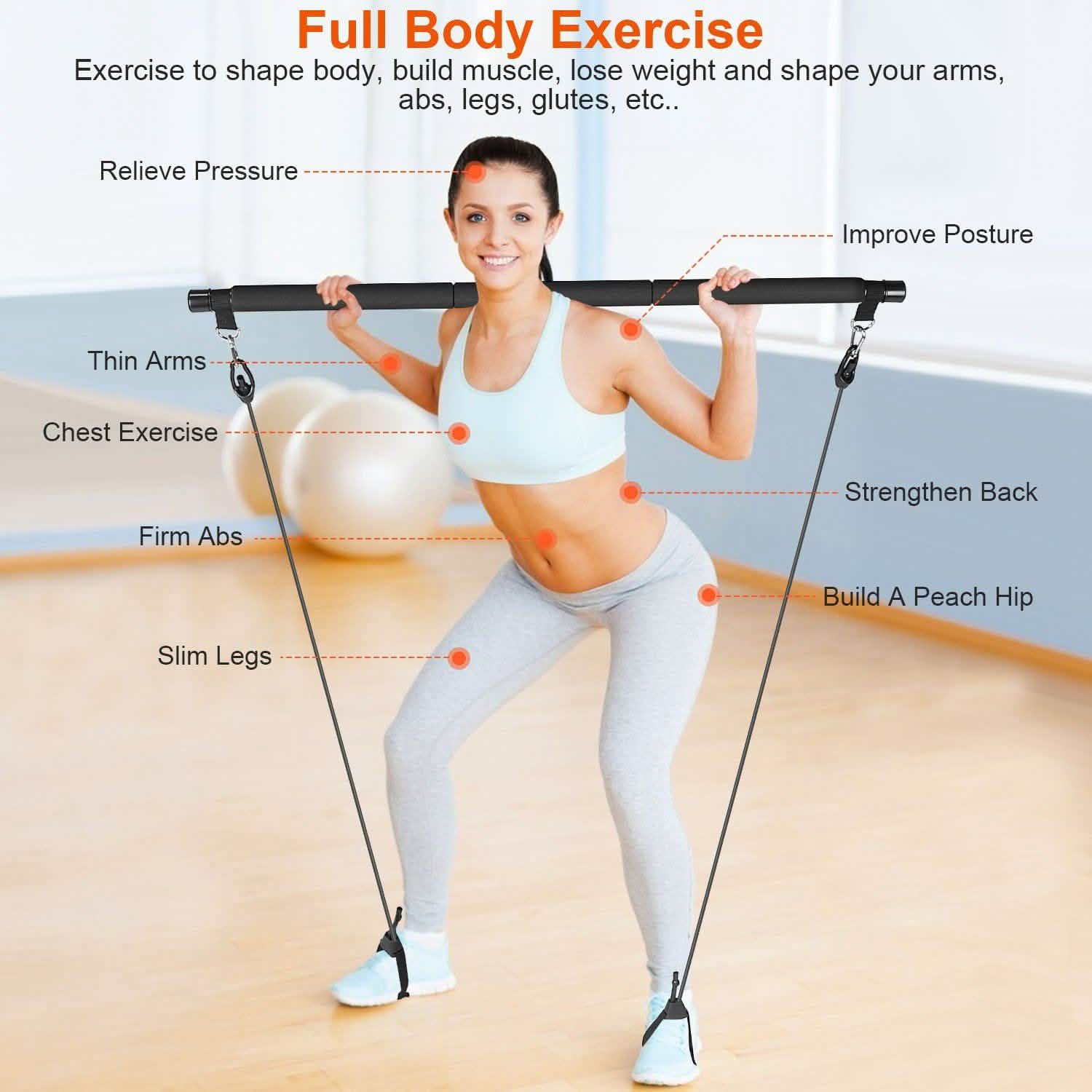 Pilates Bar Kit with 4 Resistance Bands