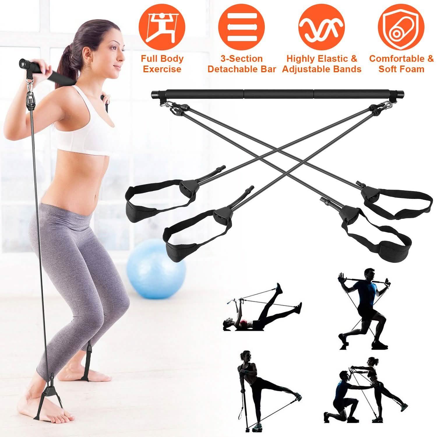 Pilates Bar Kit with 4 Resistance Bands