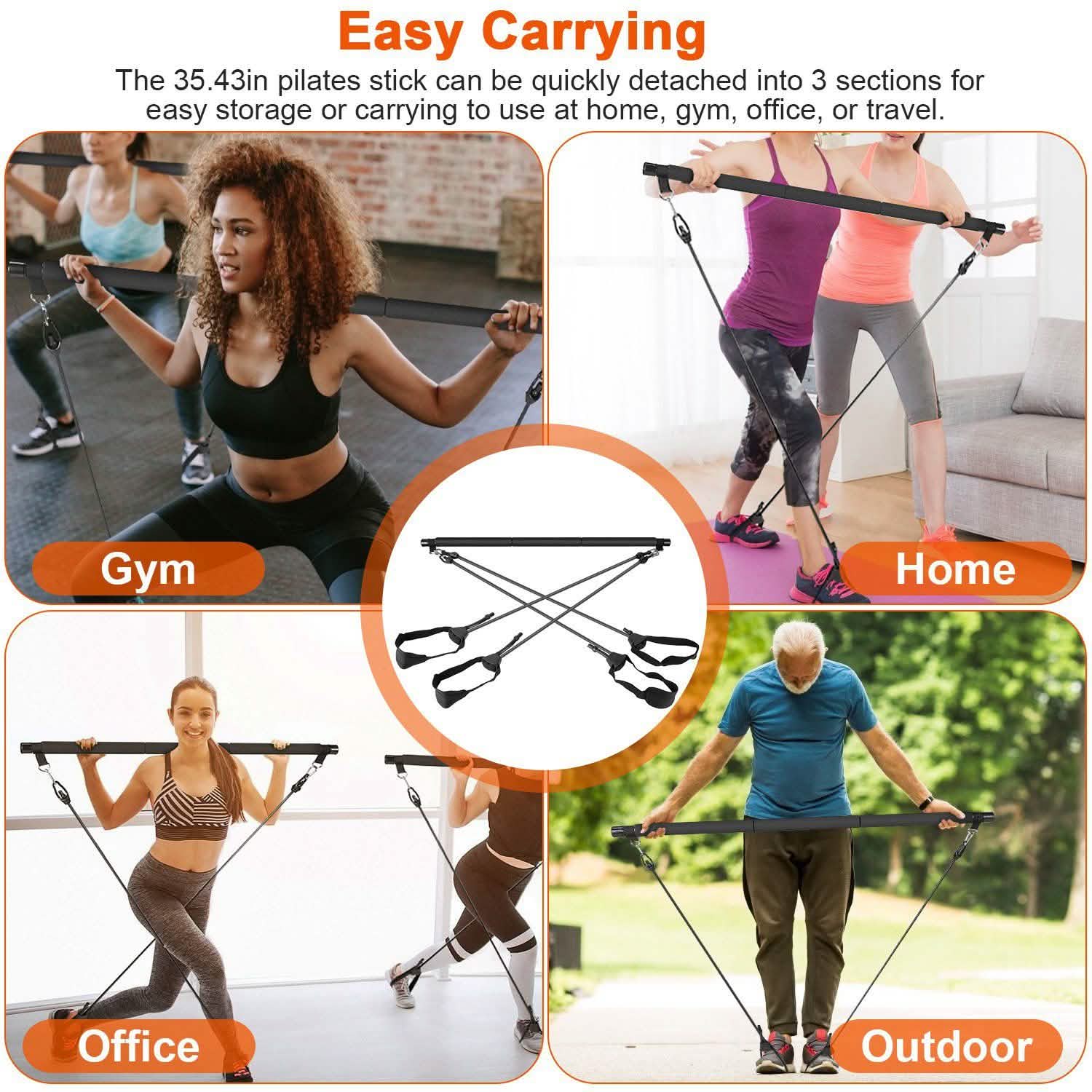 Pilates Bar Kit with 4 Resistance Bands