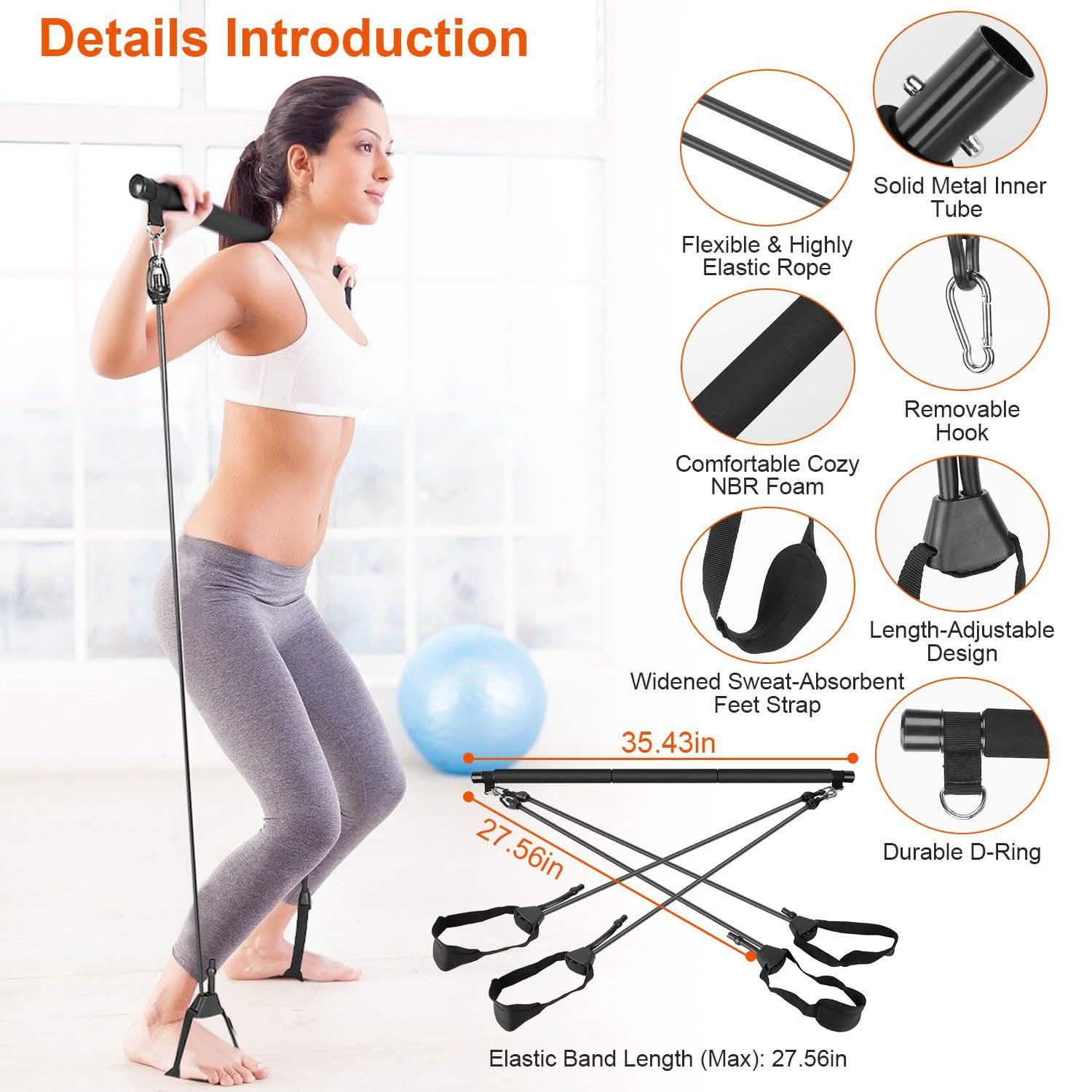 Pilates Bar Kit with 4 Resistance Bands