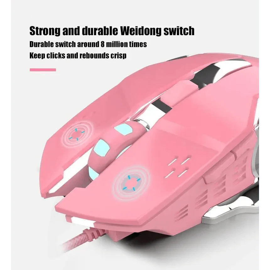 Pink Girly Gaming Mouse 3200DPI Backlight Adjustable 4 Level DPI Wired Women's Mice For Gamers