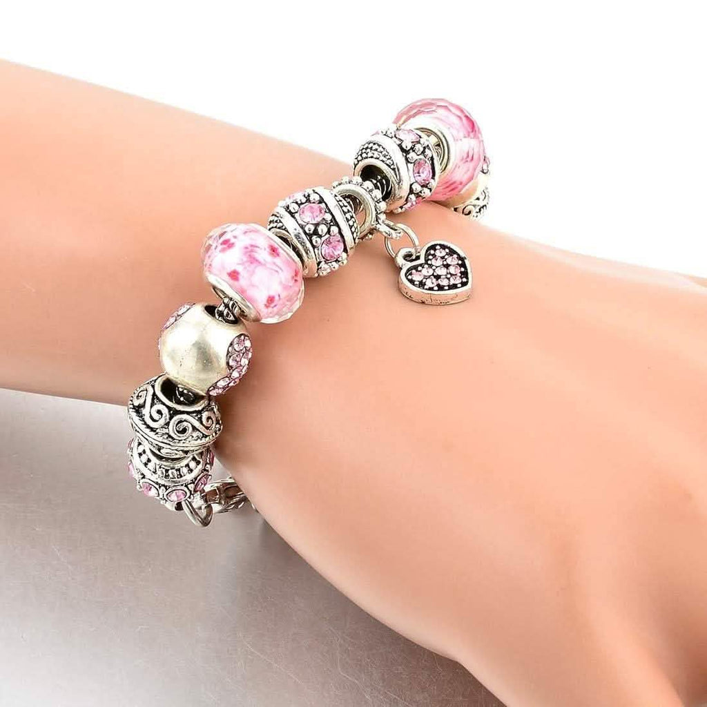 Pink Swarovski Elements Crystal And Heart Charm