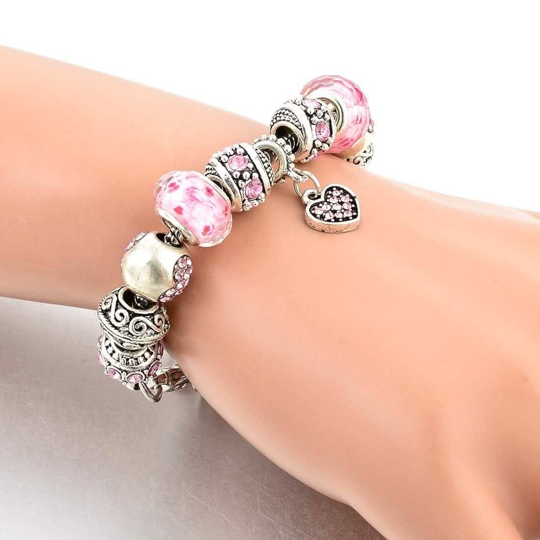 Pink Swarovski Elements Crystal And Heart Charm