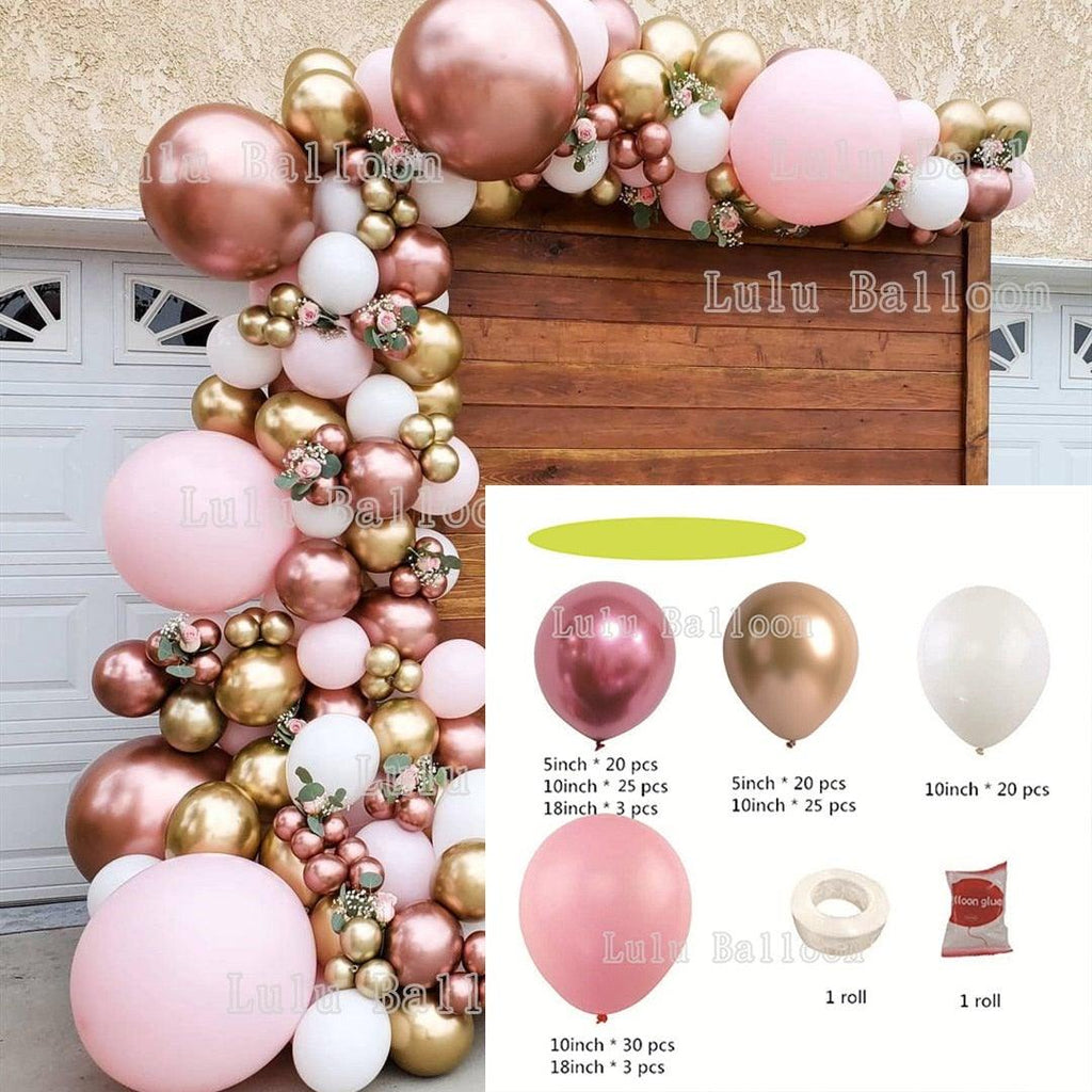 Pink White And Gold Balloon Garland Arch Kit For Bridal Shower Wedding Decors Baby Shower Party Decoration For Girls Birthday