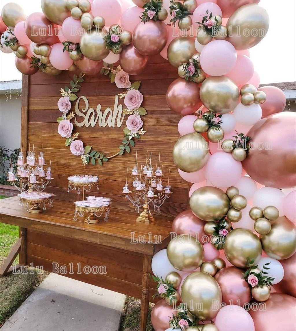 Pink White And Gold Balloon Garland Arch Kit For Bridal Shower Wedding Decors Baby Shower Party Decoration For Girls Birthday
