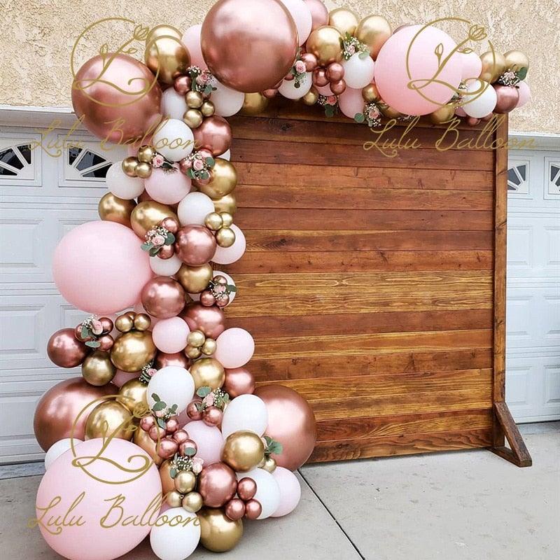 Pink White And Gold Balloon Garland Arch Kit For Bridal Shower Wedding Decors Baby Shower Party Decoration For Girls Birthday