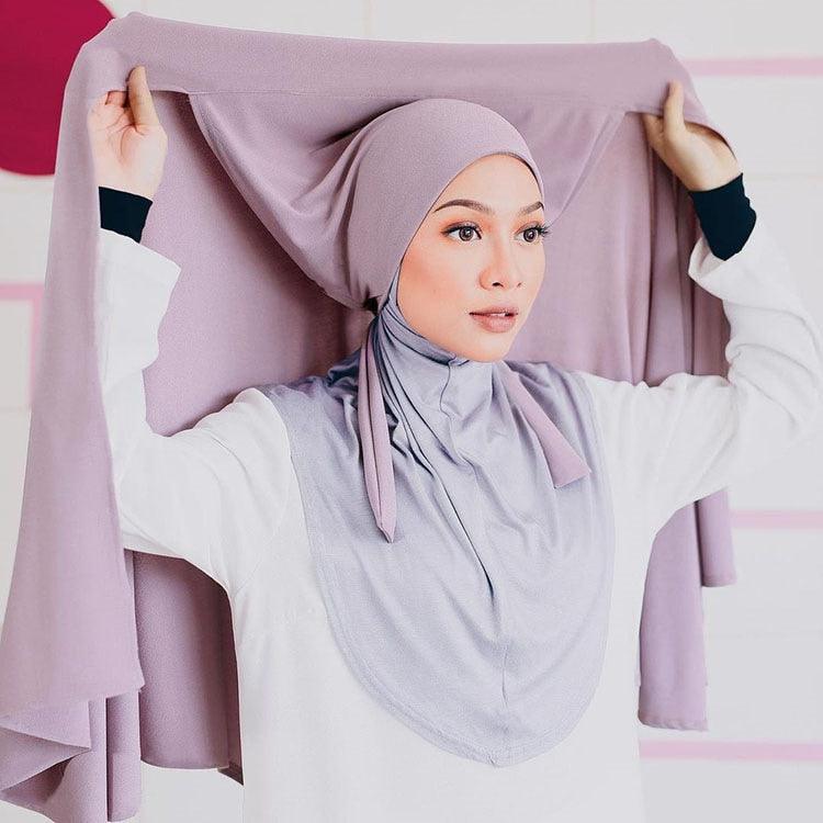Plain Colorful Soft Lightweight Chiffon Elegant Hijab Scarf With Bandage Non-Slip Chiffon Echarpe Elegant Breathable Islam Long Hijabs Headband Fashion Turban Headwrap For Women