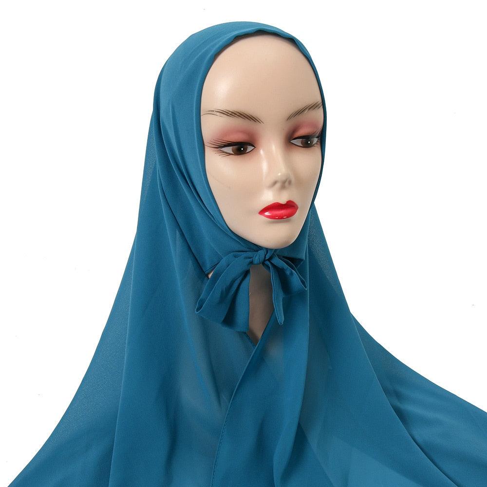 Plain Colorful Soft Lightweight Chiffon Elegant Hijab Scarf With Bandage Non-Slip Chiffon Echarpe Elegant Breathable Islam Long Hijabs Headband Fashion Turban Headwrap For Women