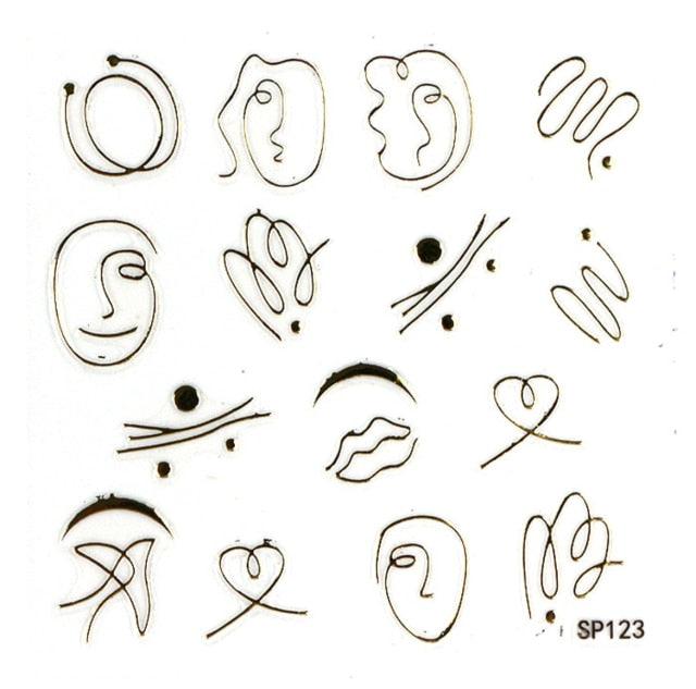 Plant Laser Abstract Lady Face Nail Decals Sliders Paper Art Decor Gel Polish Sticker Manicure Foils 3D Rhinestone Sticker Fun Nail Art Stickers Decal 3D Self-Adhesive Abstract Face Curve Graffiti Nail Design for Acrylic Nail Supplies