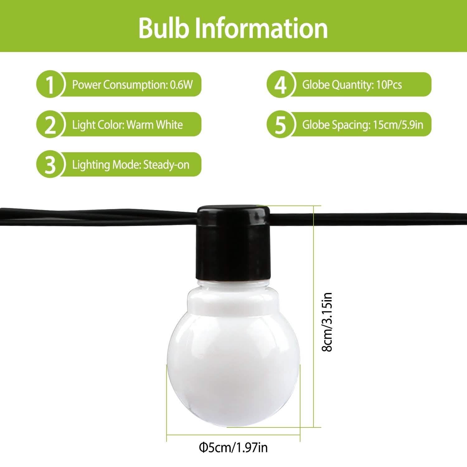 Plug-in Globe String Light Warm White Fairy Light Bulbs