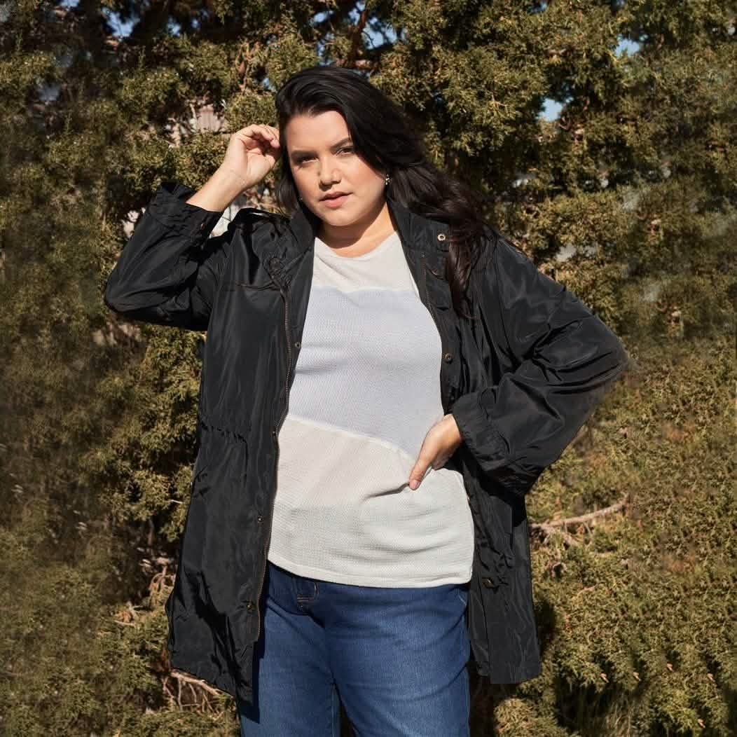 Plus Size Glossy Drawstring Hem Button-Down Coach Jacket