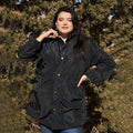 Plus Size Glossy Drawstring Hem Button-Down Coach Jacket