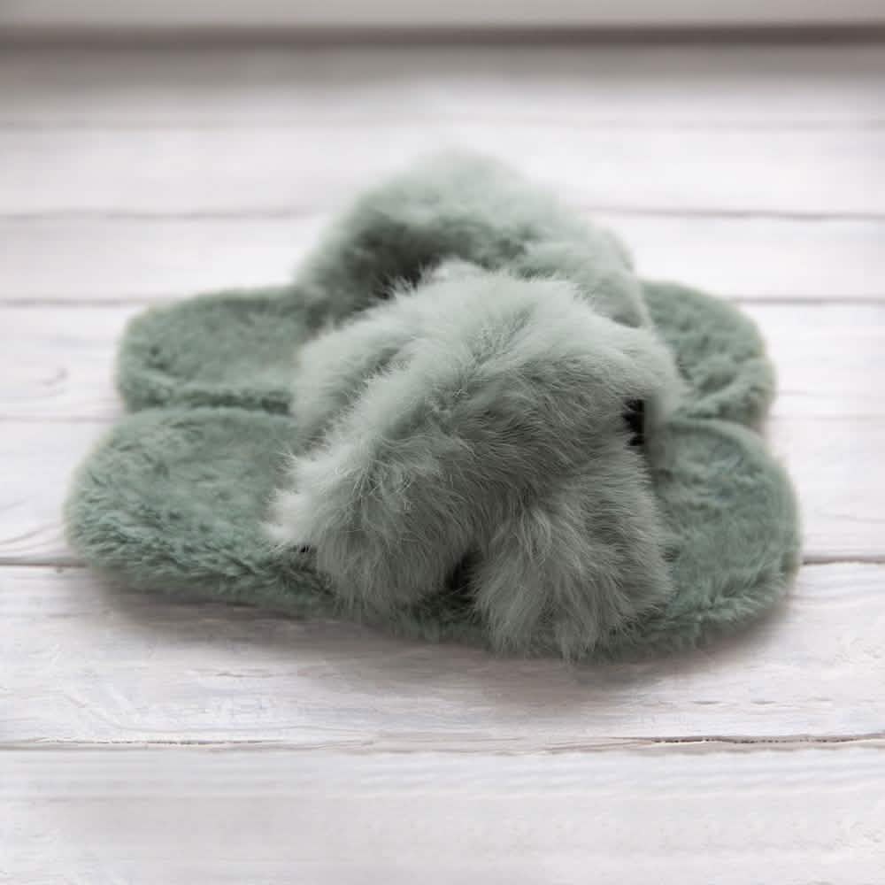 Plush Cross Band Slippers