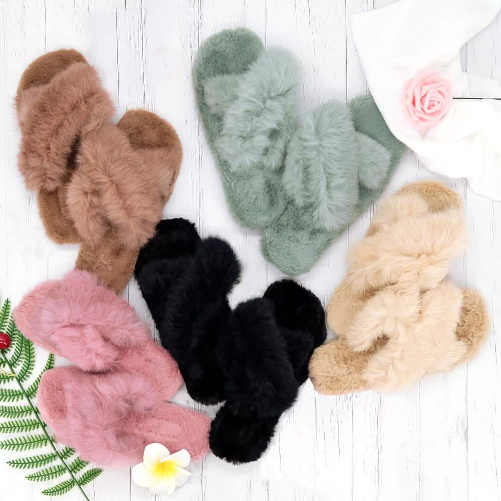 Plush Cross Band Slippers