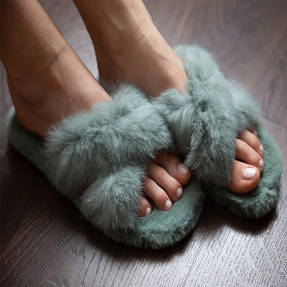 Plush Cross Band Slippers
