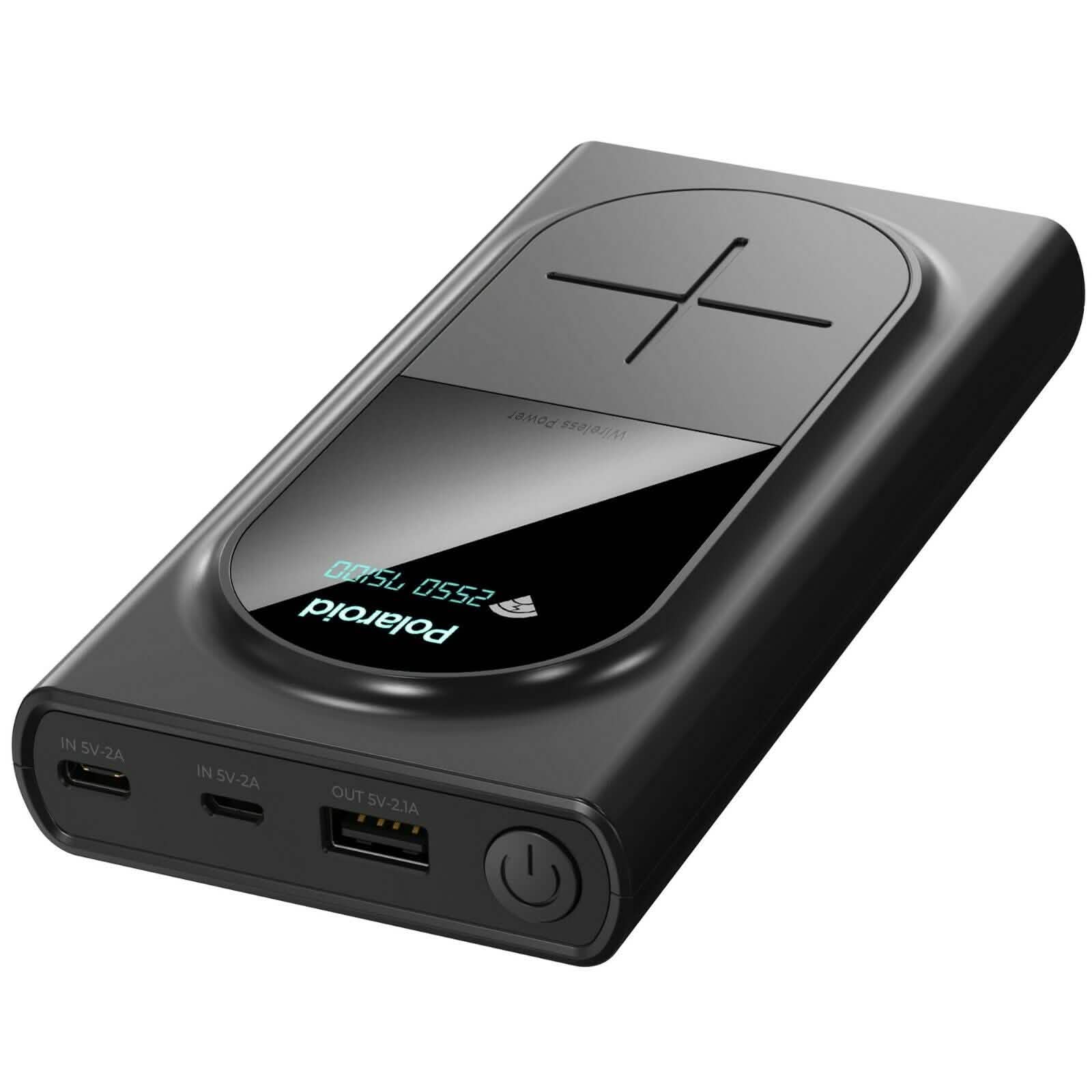 Polaroid Portable Wireless Power Bank - 10000mAh, USB Charging, Digital Display
