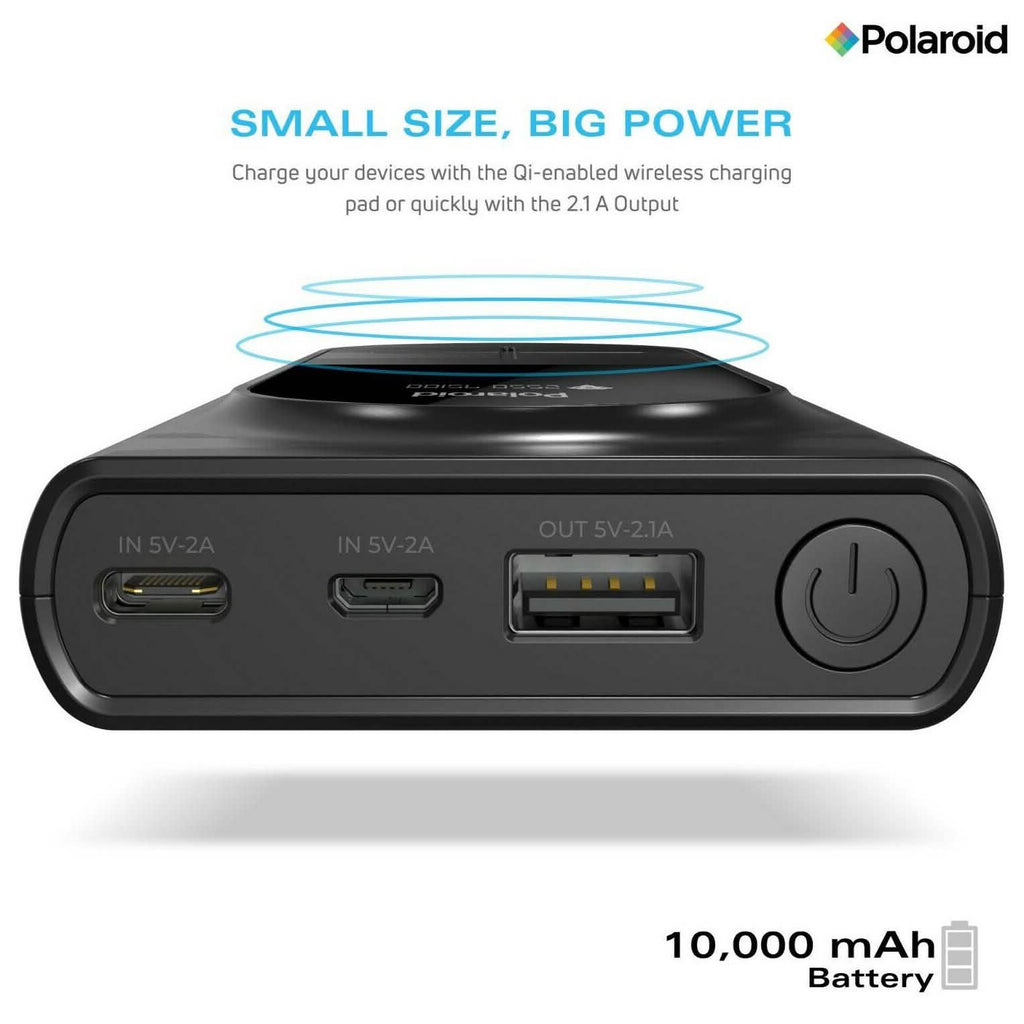 Polaroid Portable Wireless Power Bank - 10000mAh, USB Charging, Digital Display